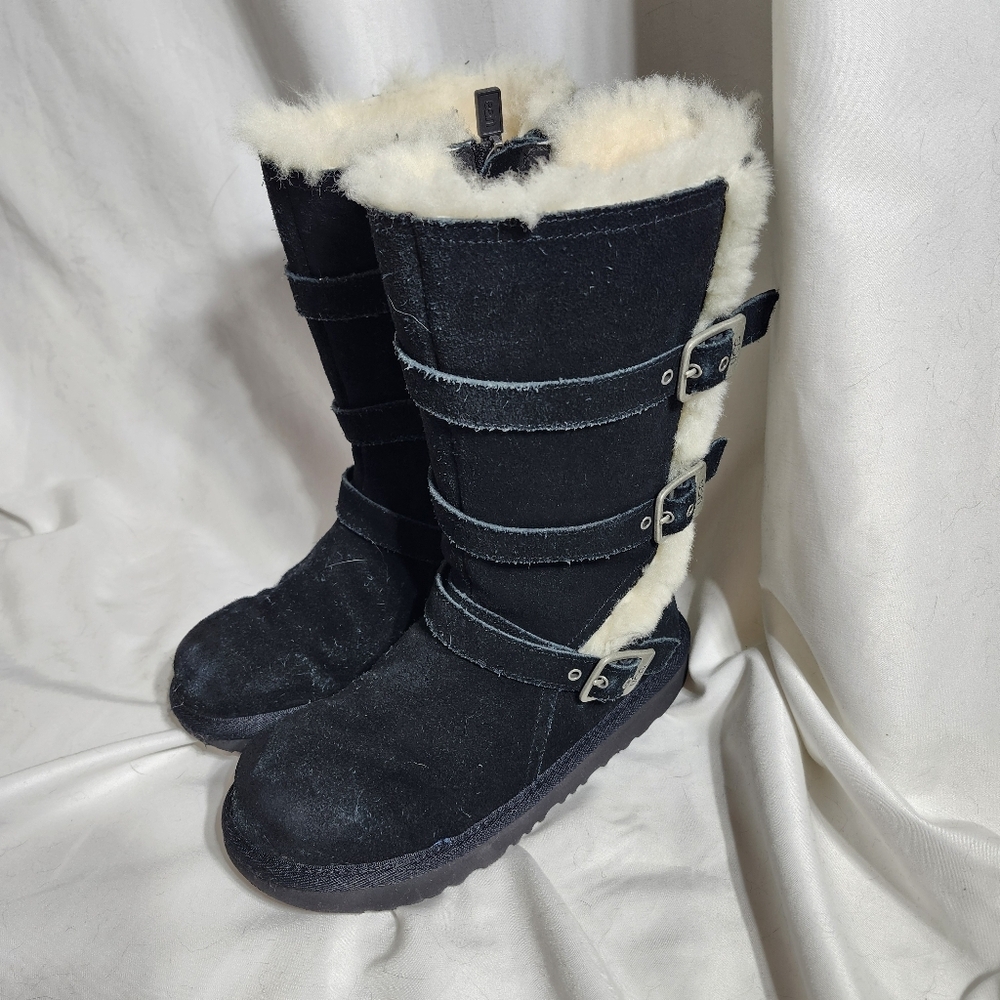 Ugg Maddi Black Leather Boots Size 2 - Picture 10 of 13